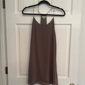 Naked Zebra Flowey Taupe Brown Spaghetti Strap T-back Slip Dress - Sz SM